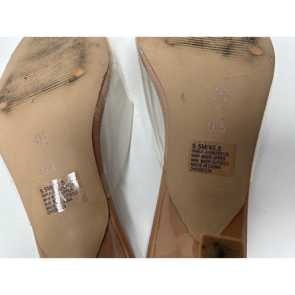 BCBGeneration Inika-2 Tan Clear PVC Square Toe Kitten Heel Slide Sandals Sz 9.5 - Picture 9 of 9